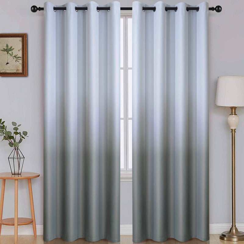 SimpleHome Ombre Room Darkening Curtains for Bedroom, Light Blocking Gradient Grey White to Grey Thermal Insulated Grommet Window Curtains Drapes for Living Room,2 Panels, 52x84 inches Length - Image 1
